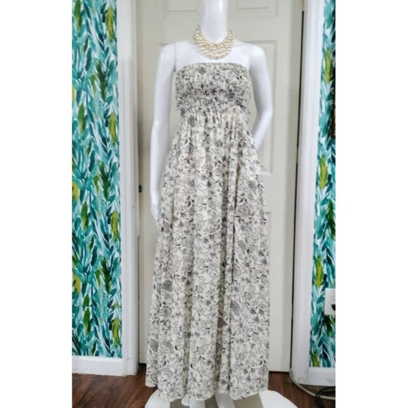 ASTR the Label Floral Print Maxi Linen Dress With Smocked Bodice Back Tie S - Picture 11 of 11